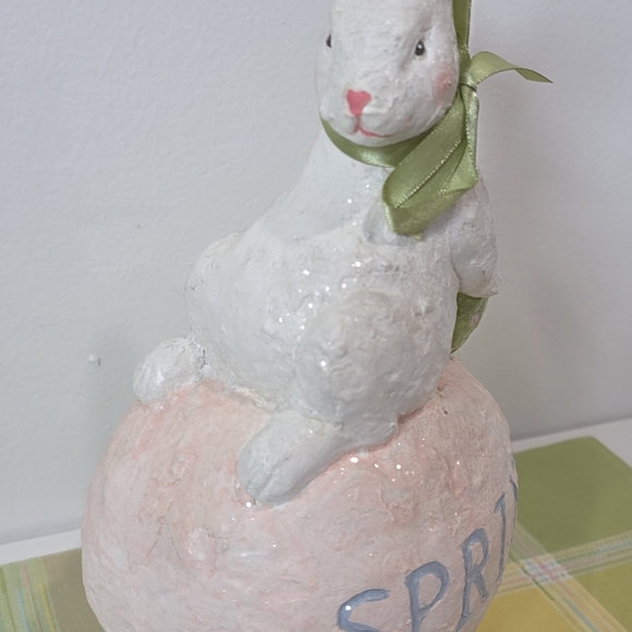 Spring Bunny Figurine with Pink and Green Accents - Picture 2 of 5
